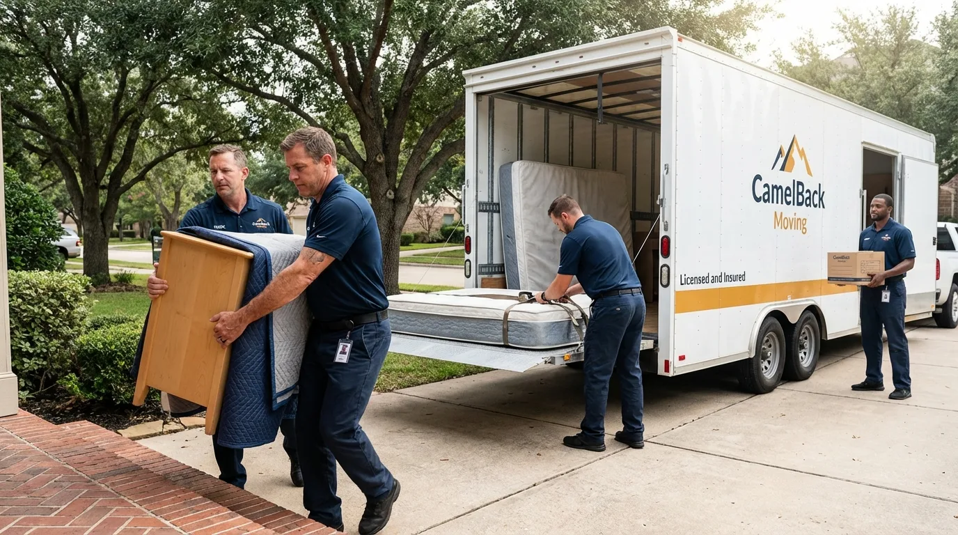 Crew loading residential truck for cross-state move from Menifee, CA