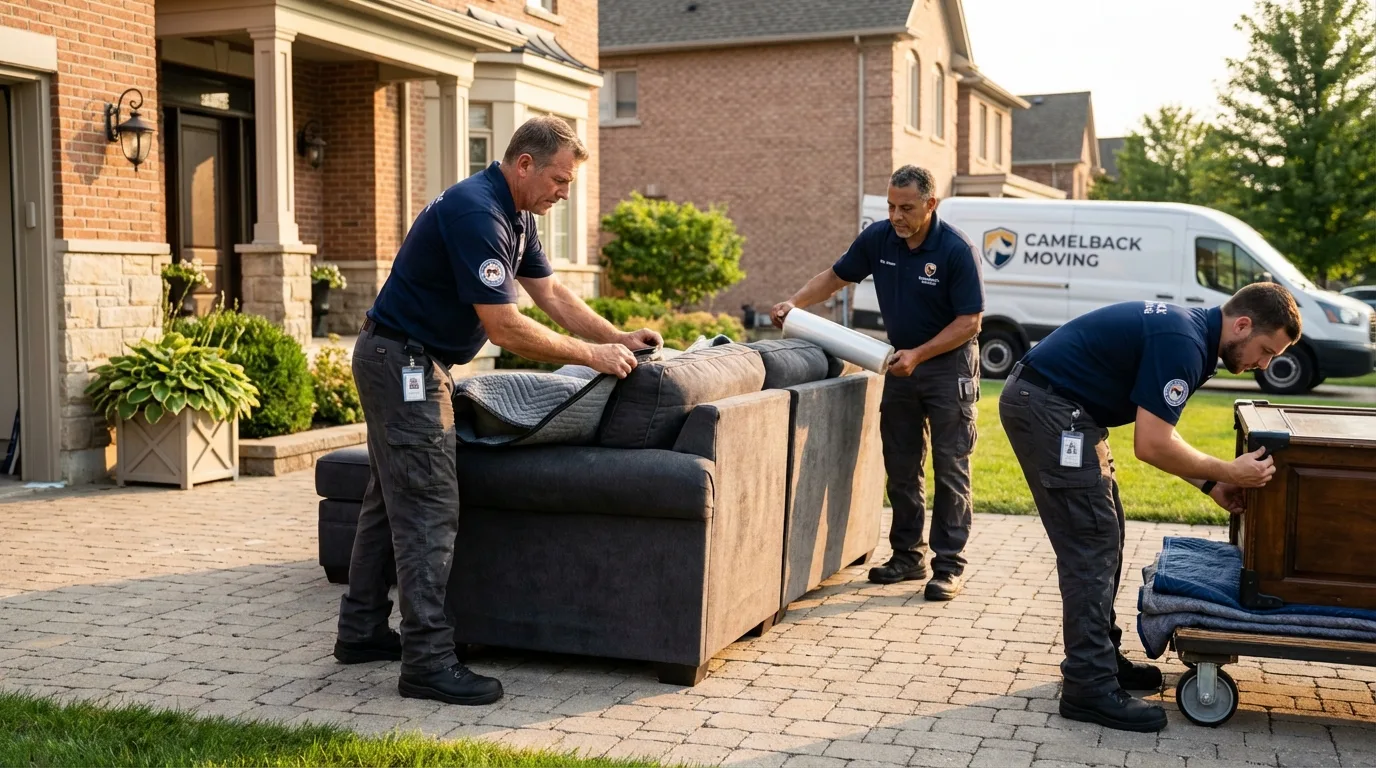Large estate moving crew wrapping furniture in Menifee, CA