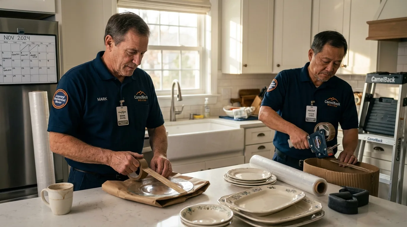 Professional crew packing kitchen dishware in Menifee, CA